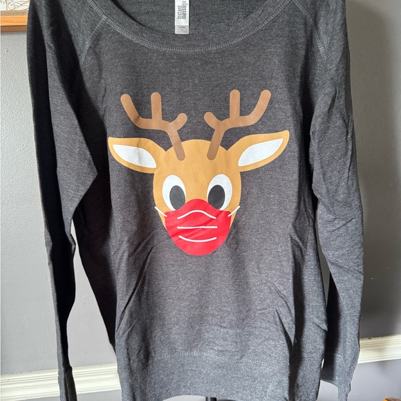 Gray Reindeer Long Sleeve wearing a mask - Picture 1 of 2
